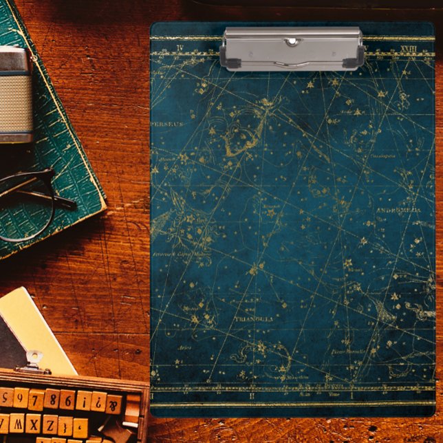 Celestial star map constellation blue gold galaxy clipboard (Creator Uploaded)
