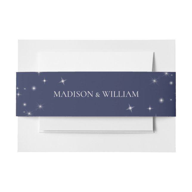 Celestial Star Personalised Blue Wedding Invitation Belly Band (Front Example)