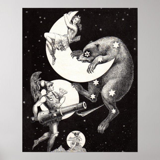 Celestial Star Sky Moon Illustration Artwork Poster (Front)