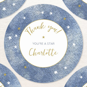 Celestial Star Watercolor Personalised Thank You Classic Round Sticker