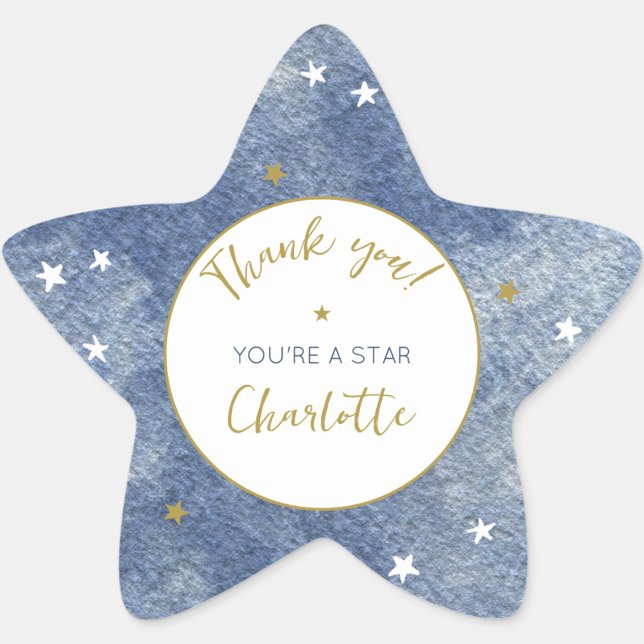 Celestial Star Watercolor Personalised Thank You Star Sticker (Celestial Thank You watercolor star personalized sticker)
