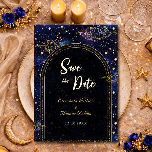 Celestial Starry Blue Gold Elegant Wedding Save The Date