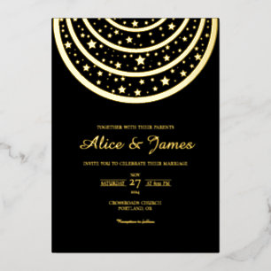 Celestial Starry Elegant Black Gold Foil Wedding