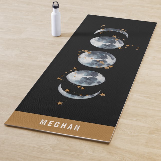 Celestial Starry Moon Phase | Black Yoga Mat (In Situ)
