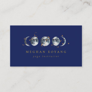 Celestial Starry Moon Phase   Navy Blue Business Card