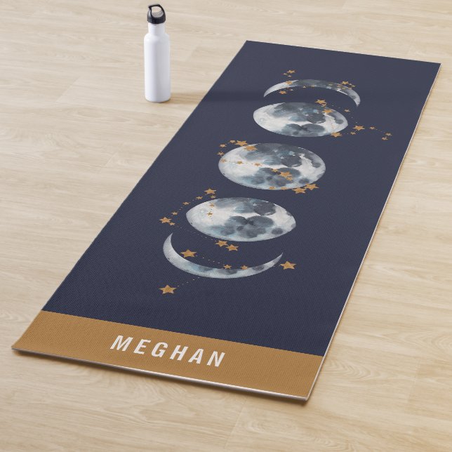 Celestial Starry Moon Phase Navy Blue Yoga Mat (In Situ)