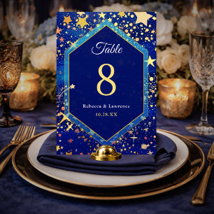 Celestial starry night blue wedding table number