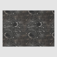Celestial Starry Night Moon and Stars Black