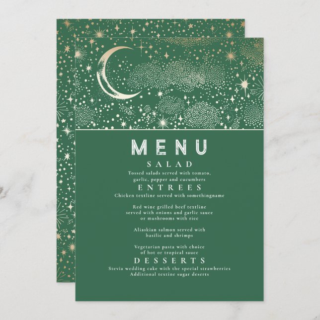 Celestial Starry Night Moon Wedding Menu Invitation (Front/Back)
