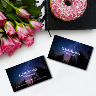 Celestial Starry Night Sky Trees Forest  Business Card