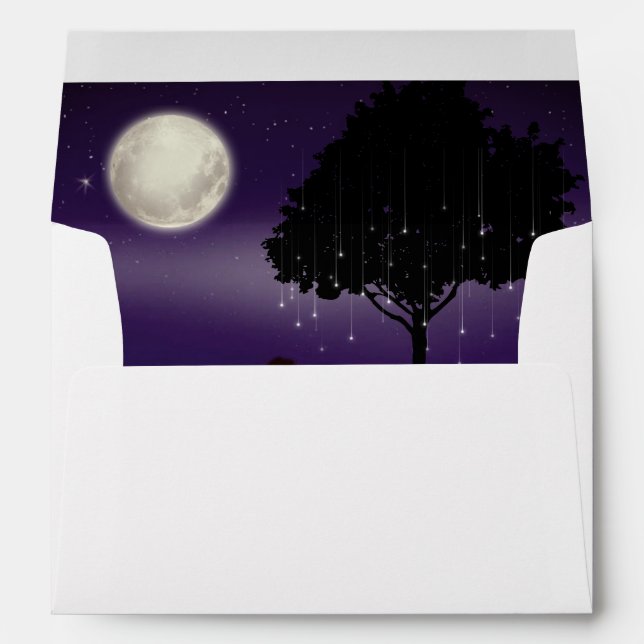 Celestial Starry Night Tree String Lights Wedding Envelope (Back (Bottom))