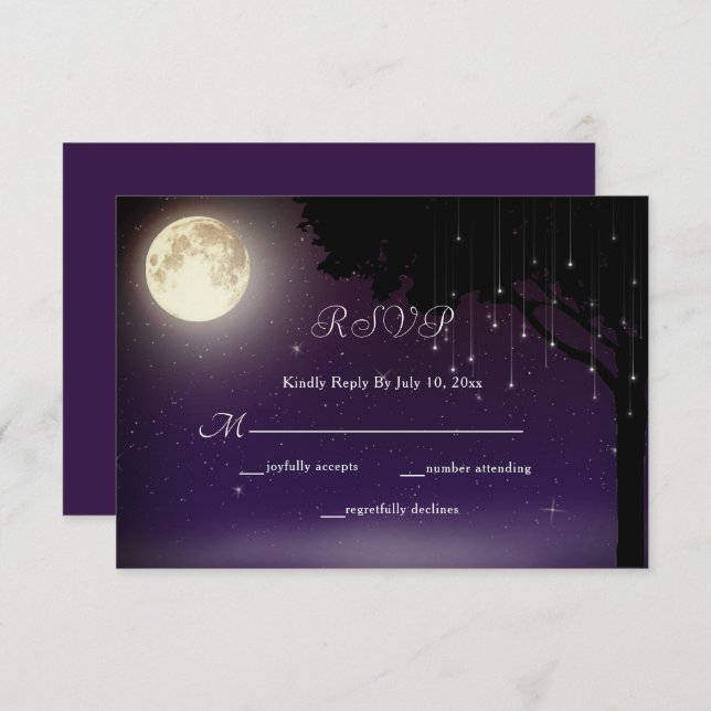 Celestial Starry Night Tree String Lights Wedding RSVP Card (Front/Back)