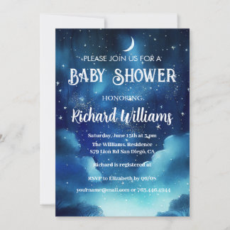 Celestial Starry Night Watercolor Baby Shower    Invitation