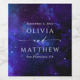 Celestial Starry Night Wedding   Navy Blue Space Wine Label