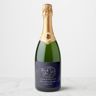 Celestial Starry Sky and Gold Moon Sparkling Wine Label