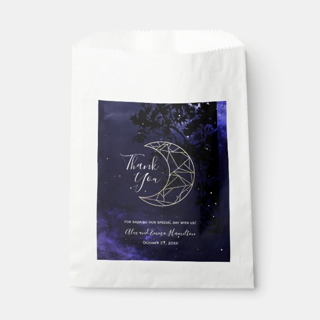 Celestial Starry Sky and Gold Moon Wedding Theme Favour Bags (Front)