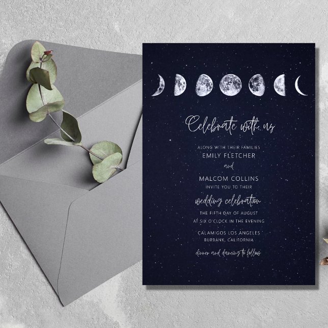 Celestial Starry Sky Moon Phases Celebrate Wedding Invitation (Creator Uploaded)