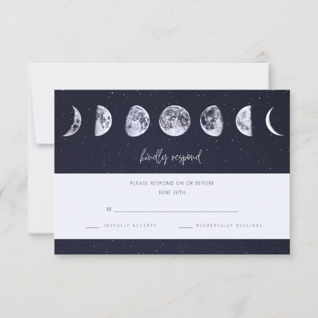 Celestial Starry Sky Moon Phases Wedding RSVP Card (Front)