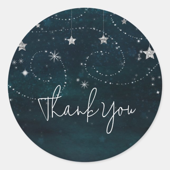 Celestial Starry Sky Swirls Baby Shower Favour Classic Round Sticker (Front)