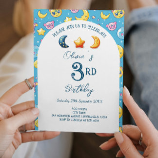 Celestial Stars and Moon Kids Birthday party Invitation