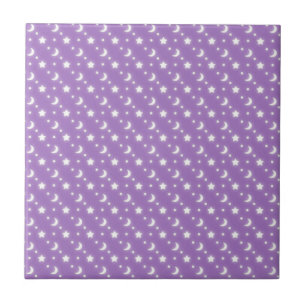 Celestial Stars and Moons on Purple Pattern Tile