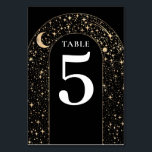 Celestial Stars Black Wedding Table Number Card<br><div class="desc">Mystical celestial black and gold wedding table number card</div>