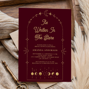 Celestial Stars Burgundy Gold Moon Bridal Shower Invitation