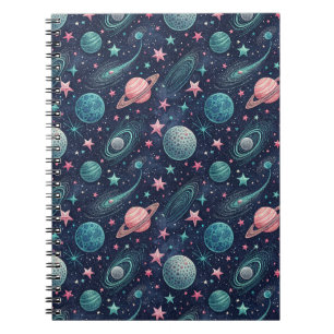 Celestial Stars, Cosmic Galaxy & Planets Pattern Notebook