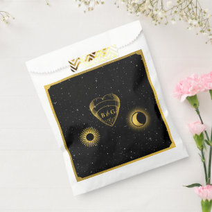 Celestial Stars Crescent Moon Black Gold Wedding Favour Bags
