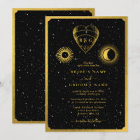 Celestial Stars Crescent Moon Black Gold Wedding