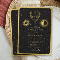 Celestial Stars Crescent Moon Black Gold Wedding