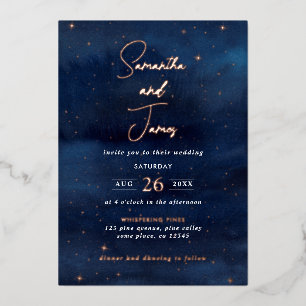 Celestial Stars Evening Wedding Blue & Rose Gold
