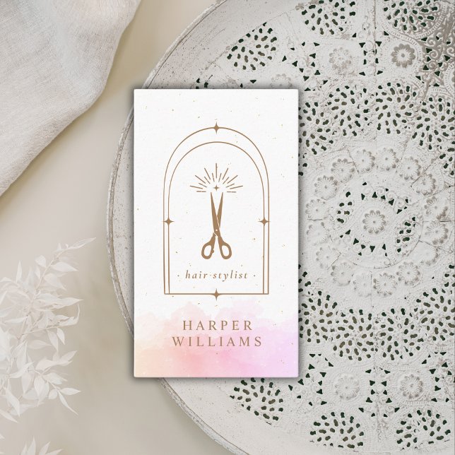 Celestial Stars Hair Stylist Salon | Pink Gold  Business Card (Creator Uploaded)