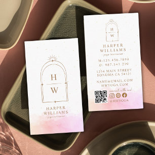Celestial Stars Monogram Arch   Blush Pink Gold Business Card