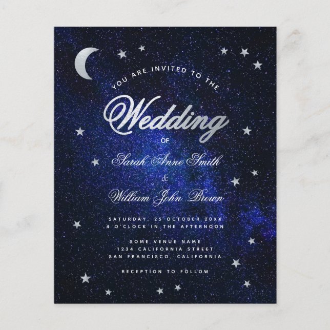 Celestial Stars & Moon Budget Wedding Invitation (Front)