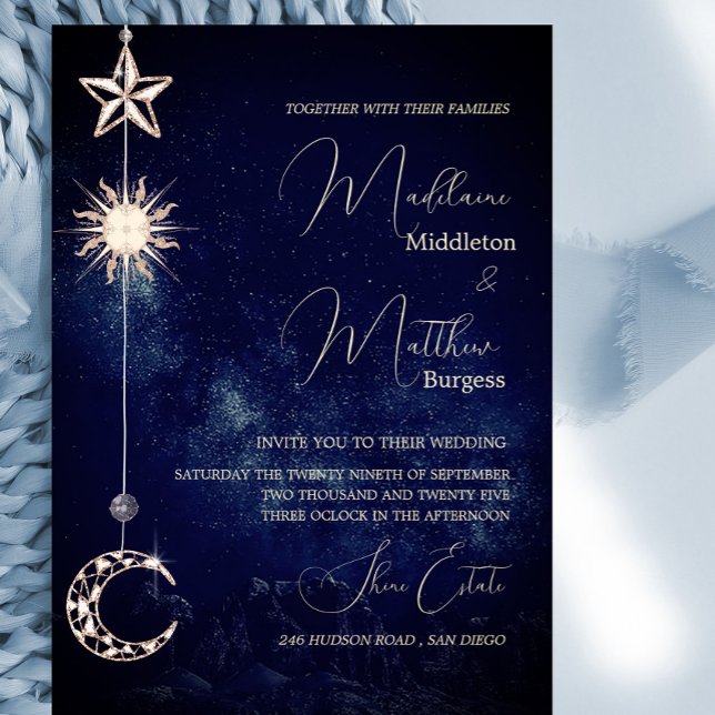 Celestial Stars Moon Galaxy Elegant Wedding Invitation (Creator Uploaded)