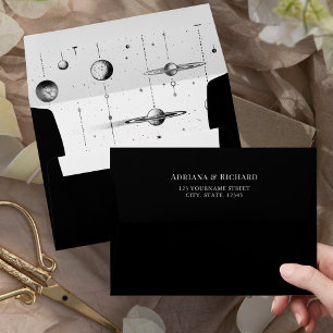 Celestial Stars Moon Planets Black White Wedding Envelope
