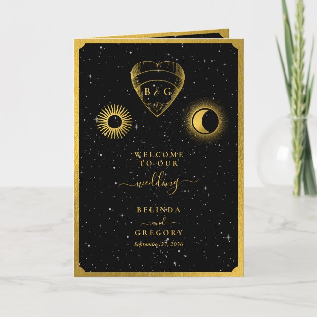 Celestial Stars Moon Wedding Order of Service  Programme (Front)
