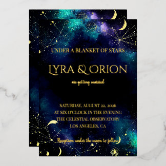 Celestial Stars | Navy Teal Gold Galaxy | Wedding