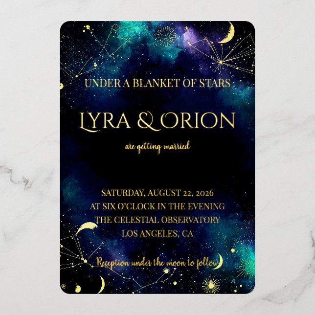 Celestial Stars | Navy Teal Gold Galaxy | Wedding (Front)