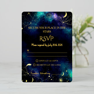 Celestial Stars | Navy/Teal Gold Wedding RSVP card