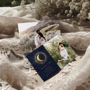 Celestial Stars Two Photo Wedding Thank You Card