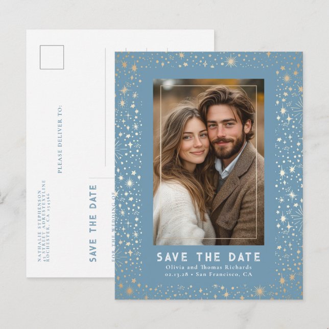 Celestial Stars Wedding Save The Date Photo Announcement Postcard (Front/Back)