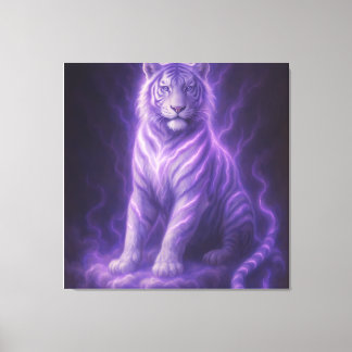 Celestial Storm White Tiger – Electric Blue Aura F Canvas Print