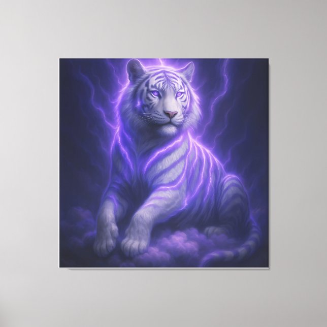Celestial Storm White Tiger – Electric Blue Aura F Canvas Print (Front)