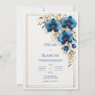 Celestial Sun and Dark Navy Foliage Wedding Invitation