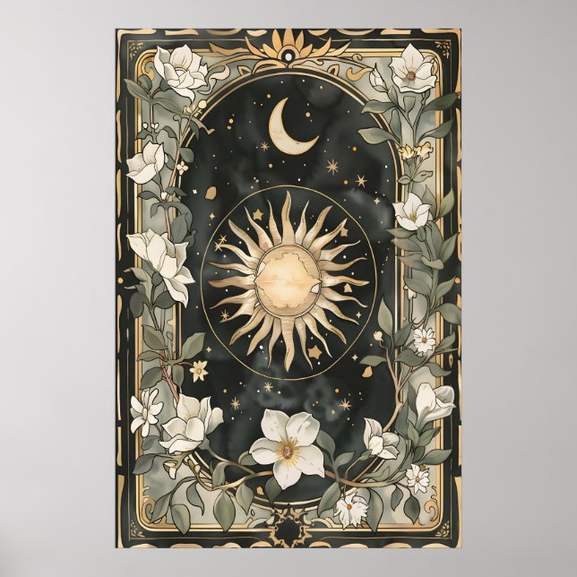 Celestial Sun and Moon Art Print Botanical (Front)