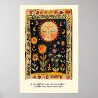 Celestial Sun and Moon Art Print Folk Art Bohemian