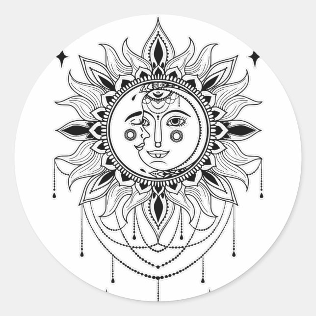 Celestial Sun and Moon Classic Round Sticker (Front)