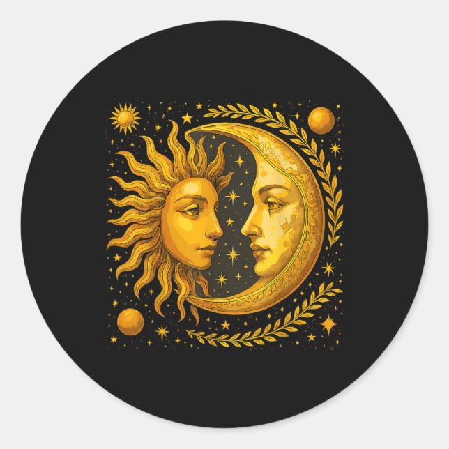 Celestial Sun And Moon  Classic Round Sticker (Front)